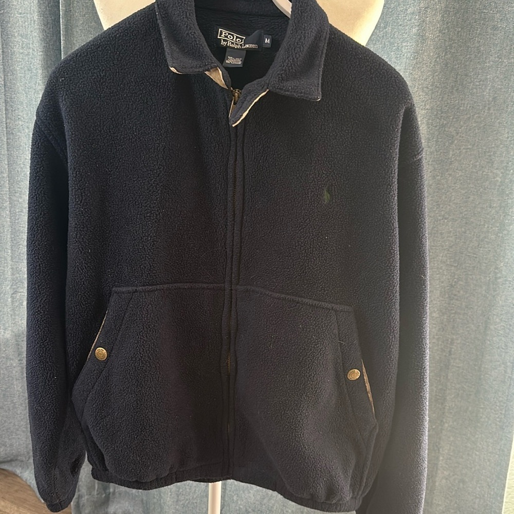 90s Polo Sport Ralph Lauren Fleece Jacket Full Zip Up Black Medium